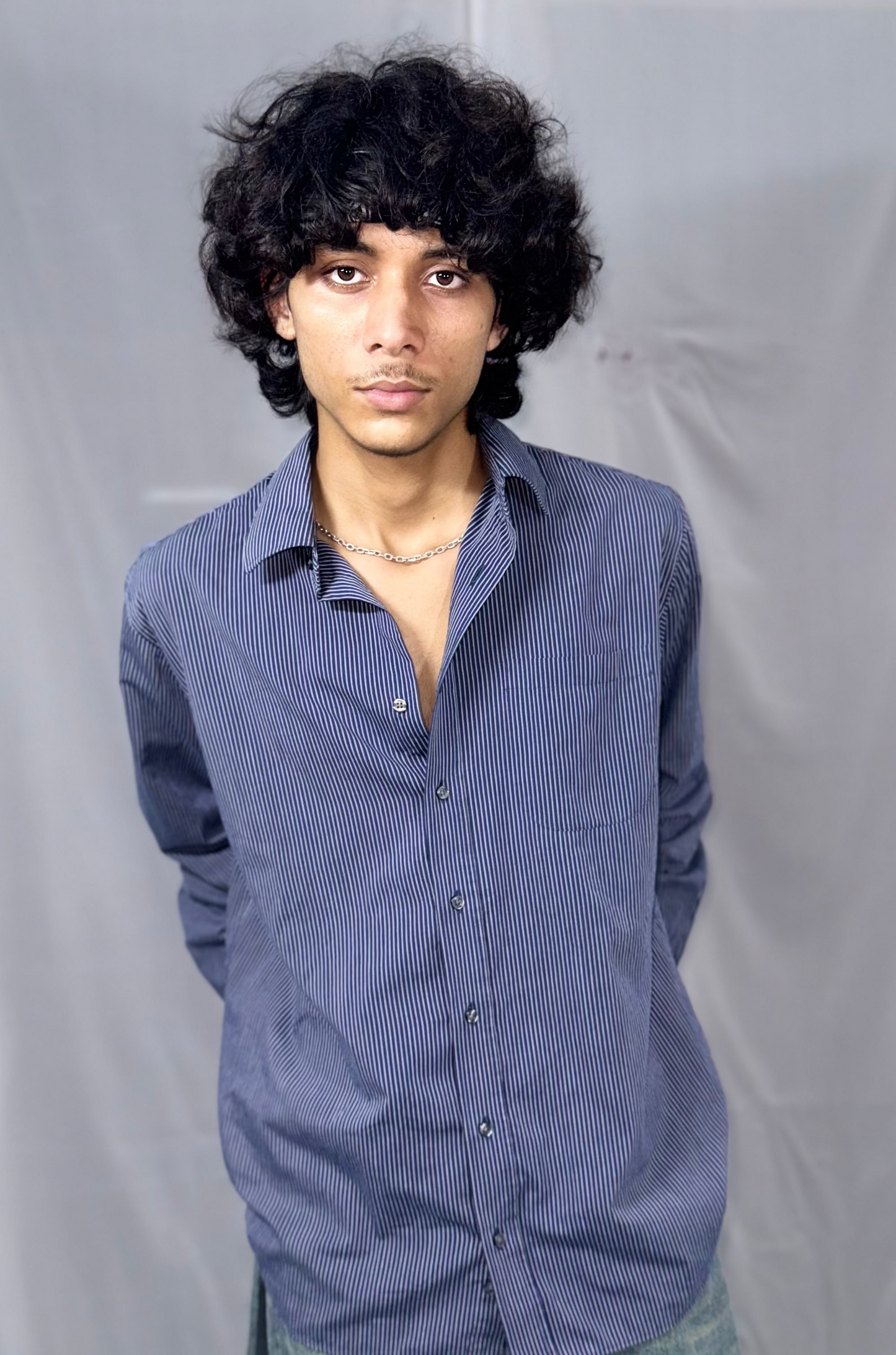 DARK BLUE STRIPED SHIRT OF MARKS & SPENCER IS AVAILABLE IN SIZE OF L/32-34